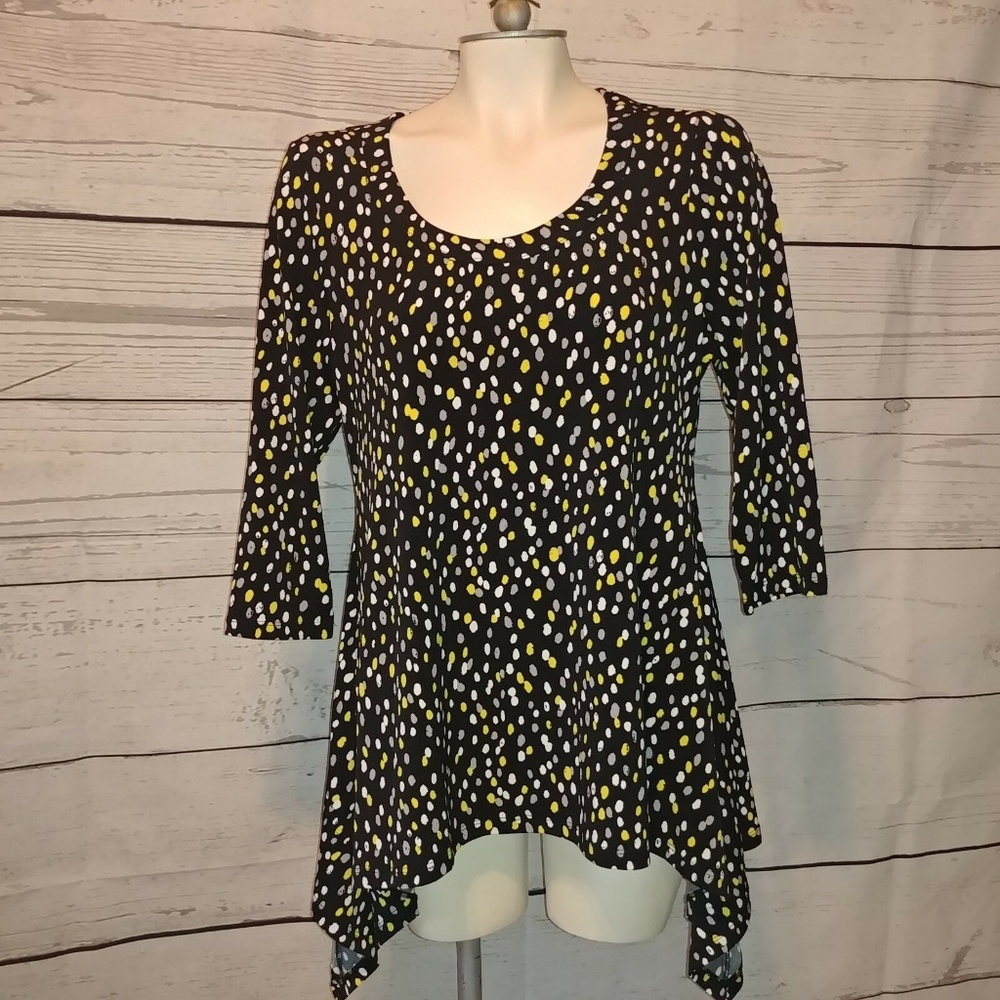 Chaus Tunic Top Black With Yellow Polka Dot